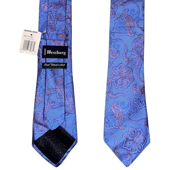 Westbury London Men’s Necktie 100% Silk USA Blue Textured Paisley Luxury Tie NWT - Picture 2 of 5